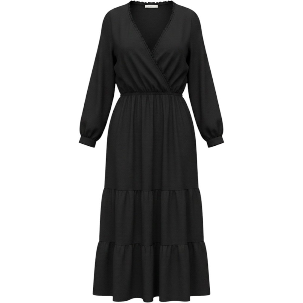 Black Maxi Tiered Dress Long Blouson Sleeve Surplice Ruffle Western Peasant 1X